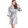 Short Satin Bridesmaid Wedding Robe Gown - Silver Grey