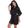 Short Satin Bridesmaid Wedding Robe Gown - Black