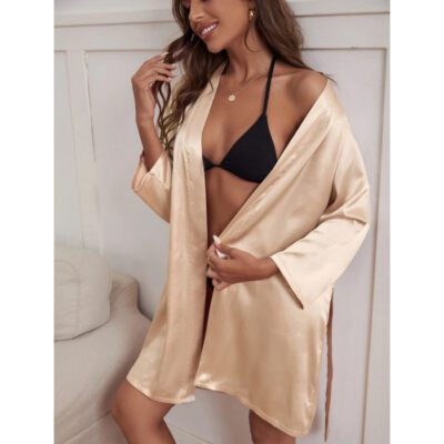 Short Satin Bridesmaid Wedding Robe Gown - Champagne