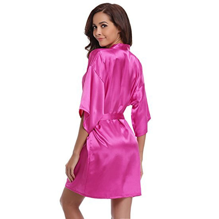 Short Satin Bridesmaid Wedding Robe Gown – Hot Pink (1)