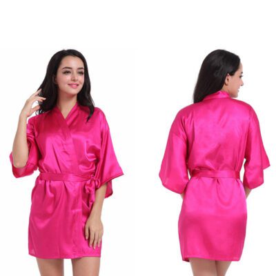 Short Satin Bridesmaid Wedding Robe Gown - Hot Pink