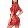 Red Eyelash Lace Kimono Robe with Thong
