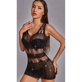 Seductive Glitter Rhinestone Stretch Lingerie Mini Dress