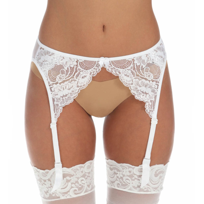 White 4 Strap Floral Lace Suspender Garter Belt