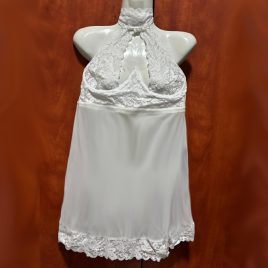Plus White Bridal High Neck Lace Chemise Babydoll Dress