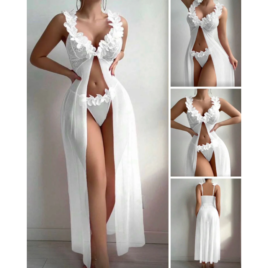 White Lace Mesh See Through Transparent Babydoll Nightwear Lingerie