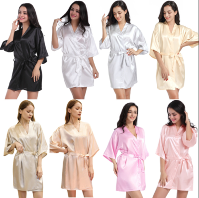 Short Satin Bridesmaid Wedding Robe Gown